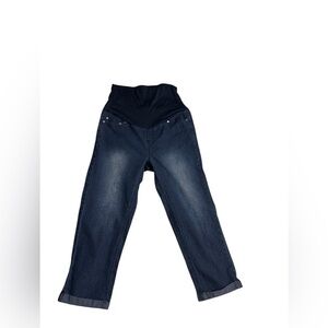 Times Two Dark Blue Denim Maternity Jeans with Soft Stretchy Belly Band, med m1